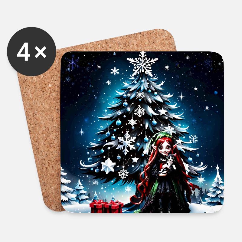 Weihnachtself mit Kätzchen. - Untersetzer (4er-Set) - Weiß