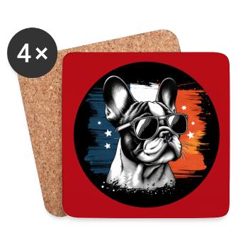 Französische Bulldogge Frenchie mit Sonnenbrille - Untersetzer (4er-Set) - Weiß - Vorne