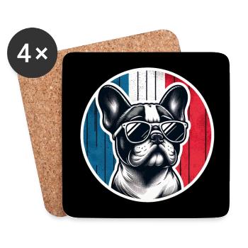 Französische Bulldogge Frenchie mit Sonnenbrille - Untersetzer (4er-Set) - Weiß - Vorne