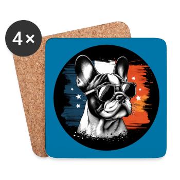 Französische Bulldogge Frenchie mit Sonnenbrille - Untersetzer (4er-Set) - Weiß - Vorne