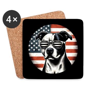 Staffordshire Terrier Staff avec lunettes de soleil - Dessous de verre (lot de 4) - blanc - Devant