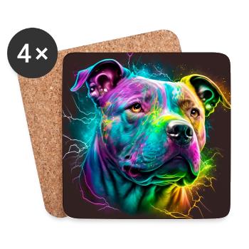 Tête de staffie illustration popart - 082 - Dessous de verre (lot de 4) - blanc - Devant