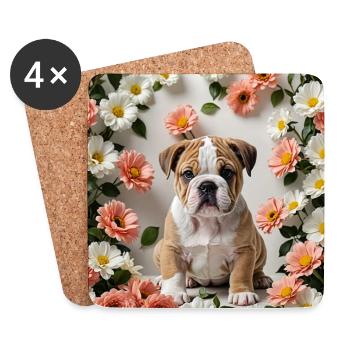Niedliche Bulldogge – Herzfreund - Untersetzer (4er-Set) - Weiß - Vorne