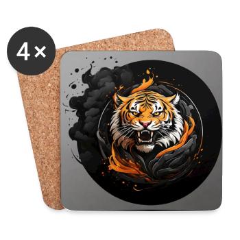 Portrait de tigre Big Cat Design Tigre sifflant - Dessous de verre (lot de 4) - blanc - Devant