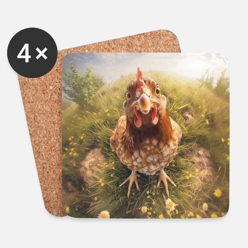 Ich glaub da guckt ein Huhn - Untersetzer (4er-Set) - Weiß