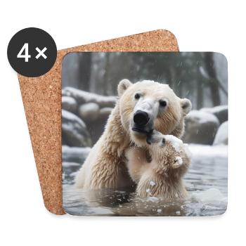 Ours polaire mère avec enfant - Dessous de verre (lot de 4) - blanc - Devant