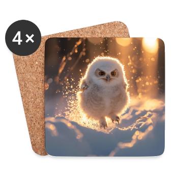 Owl hops through the snow - Coasters (set of 4) - white - Front