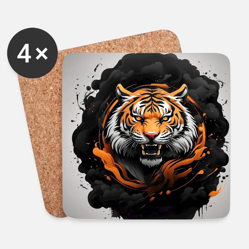 Tigre sifflant gros chat - Dessous de verre (lot de 4) - blanc
