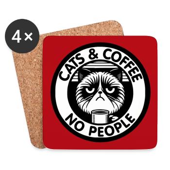 Katze und Kaffee keine Menschen - Untersetzer (4er-Set) - Weiß - Vorne
