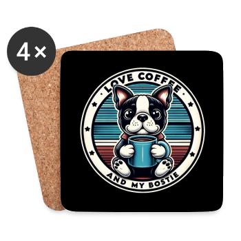 Kaffee und mein Bostie Boston Terrier - Untersetzer (4er-Set) - Weiß - Vorne