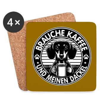 Brauche nur Kaffee und meinen Dackel - Untersetzer (4er-Set) - Weiß - Vorne