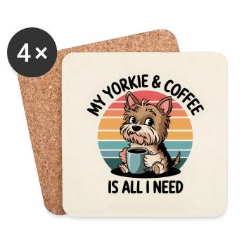 Café et Yorkie Yorkshire Terrier - Dessous de verre (lot de 4) - blanc - Devant