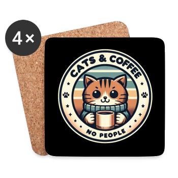 Cat and coffee not people - Coasters (set of 4) - white - Front
