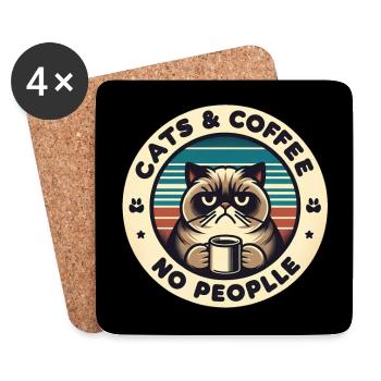 Cat and coffee not people - Coasters (set of 4) - white - Front