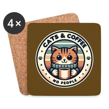 Cat and coffee not people - Coasters (set of 4) - white - Front
