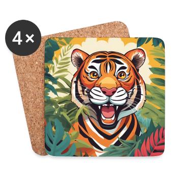Illustration vibrante de tigre de jungle - Dessous de verre (lot de 4) - blanc - Devant