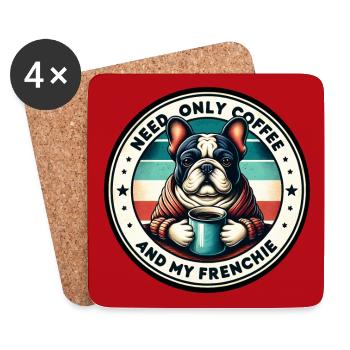 Kaffee und Französische Bulldogge Frenchie - Untersetzer (4er-Set) - Weiß - Vorne