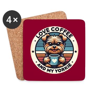 Café et Yorkie Yorkshire Terrier avec cafetière - Dessous de verre (lot de 4) - blanc - Devant
