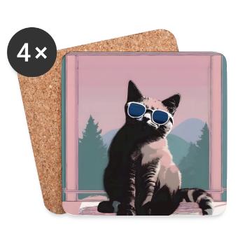 Cat in retro summer look - Coasters (set of 4) - white - Front