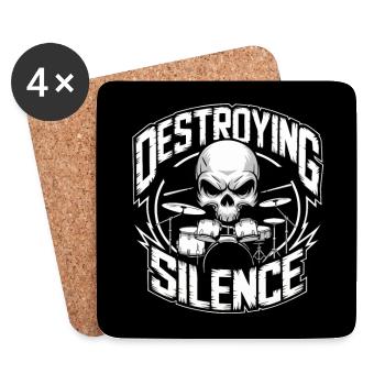 Drummer Skull Skeleton Drumset Destroying Silence - Coasters (set of 4) - white - Front