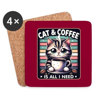 Katze und Kaffee ist alles was ich brauche - Untersetzer (4er-Set) - Weiß - Vorne