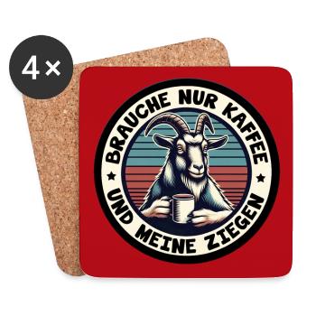 Brauche nur Kaffee und Ziegen. Ziege mit Kaffeepot - Untersetzer (4er-Set) - Weiß - Vorne