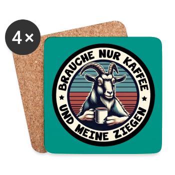 Brauche nur Kaffee und Ziegen. Ziege mit Kaffeepot - Untersetzer (4er-Set) - Weiß - Vorne