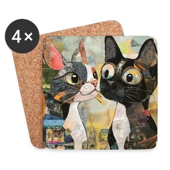 chat chats chat collage de chat - Dessous de verre (lot de 4) - blanc - Devant
