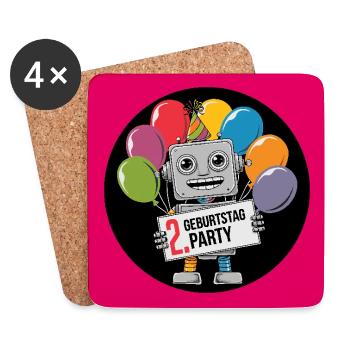 Ich bin 2 Jahre zweiter Geburtstag Roboter - Untersetzer (4er-Set) - Weiß - Vorne