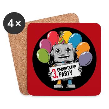 3 Jahre dritter Geburtstag Roboter mit Luftballons - Untersetzer (4er-Set) - Weiß - Vorne