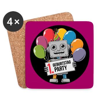 Ich bin 1 Jahr erster Geburtstag mit Roboter - Untersetzer (4er-Set) - Weiß - Vorne