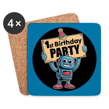 I'm 1 year first birthday with robot - Coasters (set of 4) - white - Front