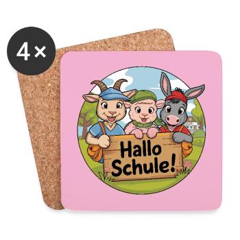 Einschulung Hallo Schule mit lustigen Tieren - Untersetzer (4er-Set) - Weiß - Vorne