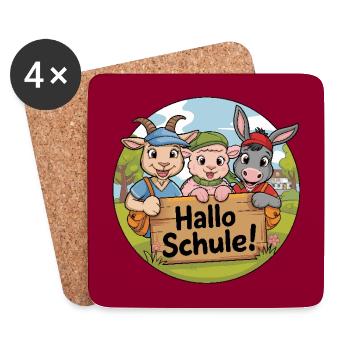Einschulung Hallo Schule mit lustigen Tieren - Untersetzer (4er-Set) - Weiß - Vorne