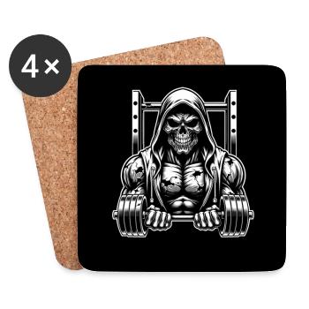 No Limit Hard Workout Skull with Dumbbell - Coasters (set of 4) - white - Front