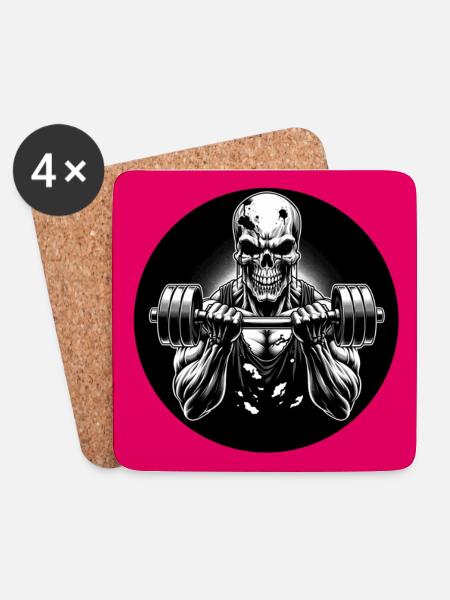 No Limit hartes Workout Skull mit Hantel - Untersetzer (4er-Set) - Weiß