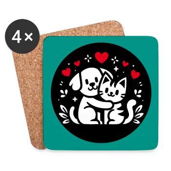 Dog and cat in love, peace, friendship - Coasters (set of 4) - white - Front