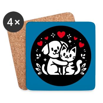 Dog and cat in love, peace, friendship - Coasters (set of 4) - white - Front