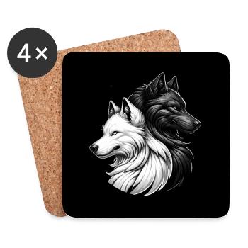 Black and White Wolf Wolf Portraits - Coasters (set of 4) - white - Front