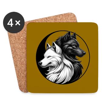 Portraits de loups loups en noir et blanc - Dessous de verre (lot de 4) - blanc - Devant