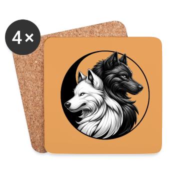 Black and White Wolf Wolf Portraits - Coasters (set of 4) - white - Front