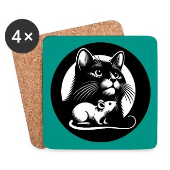 Katze und Maus in Freundschaft Frieden und Liebe - Untersetzer (4er-Set) - Weiß - Vorne