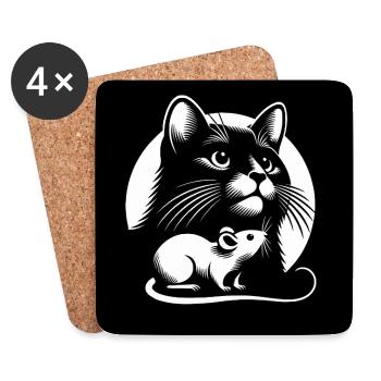 Katze und Maus und Freundschaft Frieden und Liebe - Untersetzer (4er-Set) - Weiß - Vorne