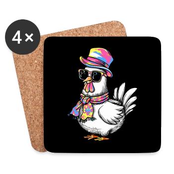 J’aime mes poules - Drôles de poulets - Dessous de verre (lot de 4) - blanc - Devant