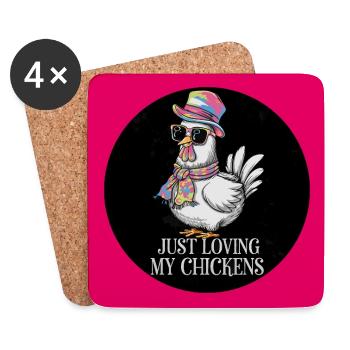 J’aime mes poules - Drôles de poulets - Dessous de verre (lot de 4) - blanc - Devant