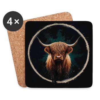 Highland Rinder Schottisches Hochlandrind - Untersetzer (4er-Set) - Weiß - Vorne