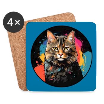 Portrait de chat mignon en technique d'aquarelle dans un cercle - Dessous de verre (lot de 4) - blanc - Devant