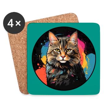 Süßes Katzenportrait in Aquarelltechnik im Kreis - Untersetzer (4er-Set) - Weiß - Vorne