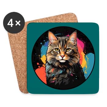 Süßes Katzenportrait in Aquarelltechnik im Kreis - Untersetzer (4er-Set) - Weiß - Vorne