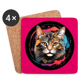 Süßes Katzenportrait in Aquarelltechnik im Kreis - Untersetzer (4er-Set) - Weiß - Vorne